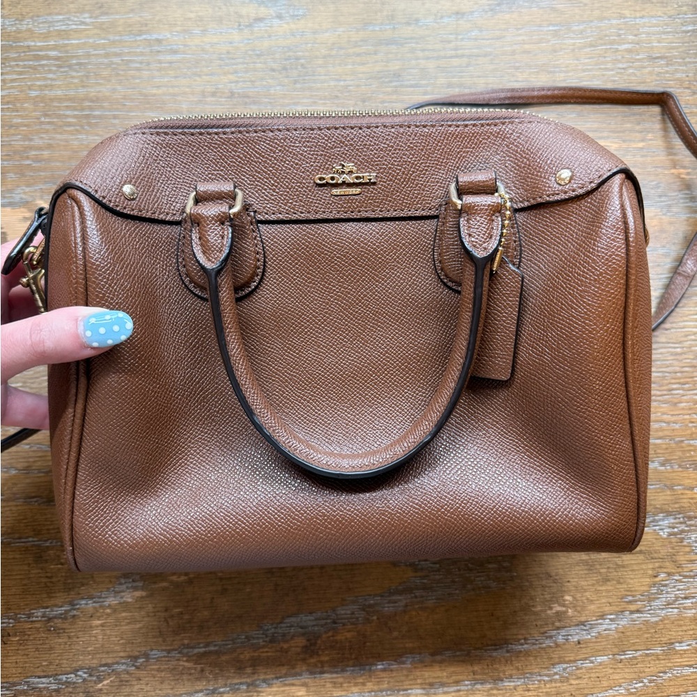 Coach Pebbled Leather Satchel in Warm Brown with Gold Hardware